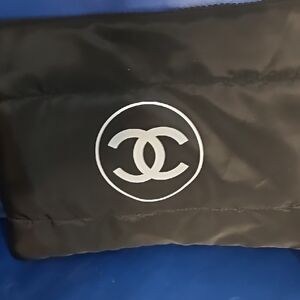 CHANEL Black and White Cosmetic Bag with Iconic Logo